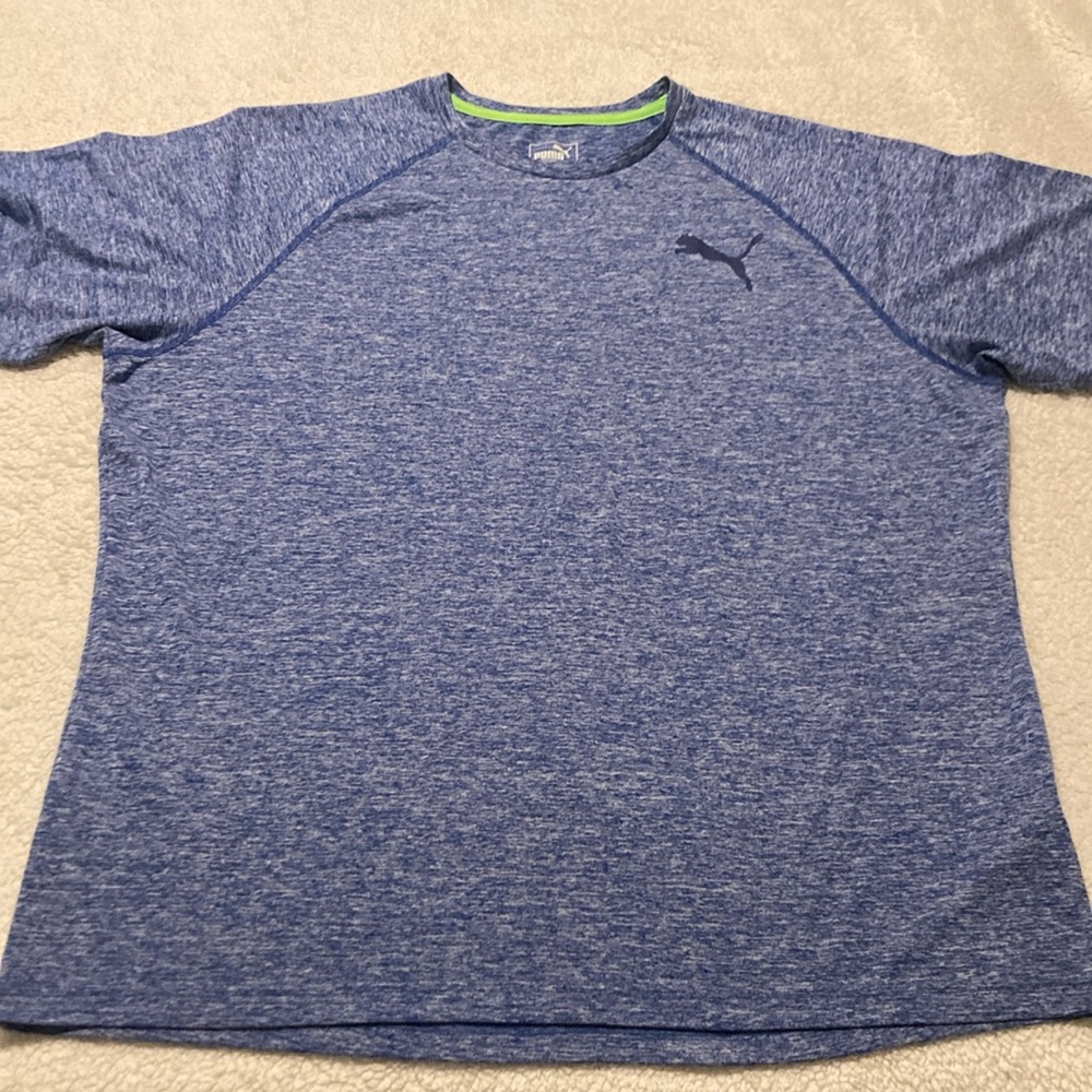 Puma Blue/gray marl print short sleeve polyester shirt Size XXL
